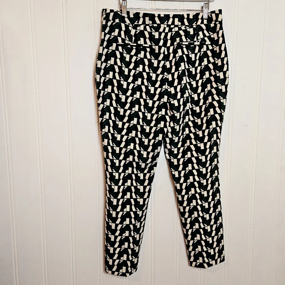 Zara High Waist Black Green Geo Logo Print Cropped Trousers Women’s Large